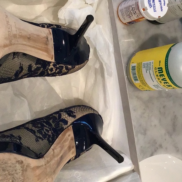 Jimmy Choo Lace Navy High Heeled Pumps - Picture 4 of 6